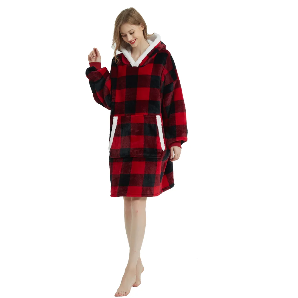 Sudadera con capucha de microfibra para mujer, manta de invierno de gran tama&ntilde;o, suave, c&aacute;lida y gruesa, jersey de felpa, bata, manta de lana, mantas para vestir-2