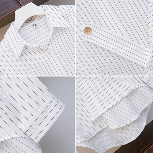 Женская блузка в полоску с длинным рукавом размера плюс Повседневная Длинная