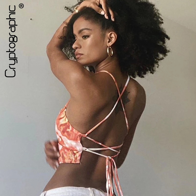 Женский укороченный топ Cryptographic летний сексуальный с завязками на шее и открытой