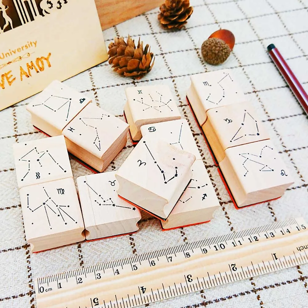 Винтажные деревянные штампы 12 созвездий DIY открытки в альбом предметы для