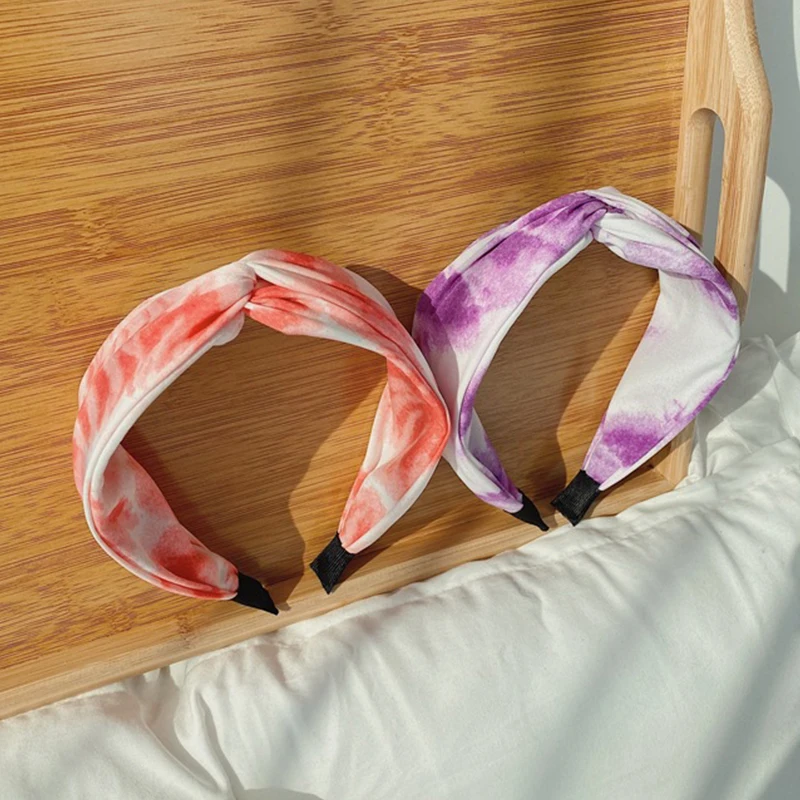 

Bohemian Vintage Satin Tie Hair Hoop Headband Headwear Dye Knot Wide Cross Hairband Hair Jewelry Accessory Hair Accessories