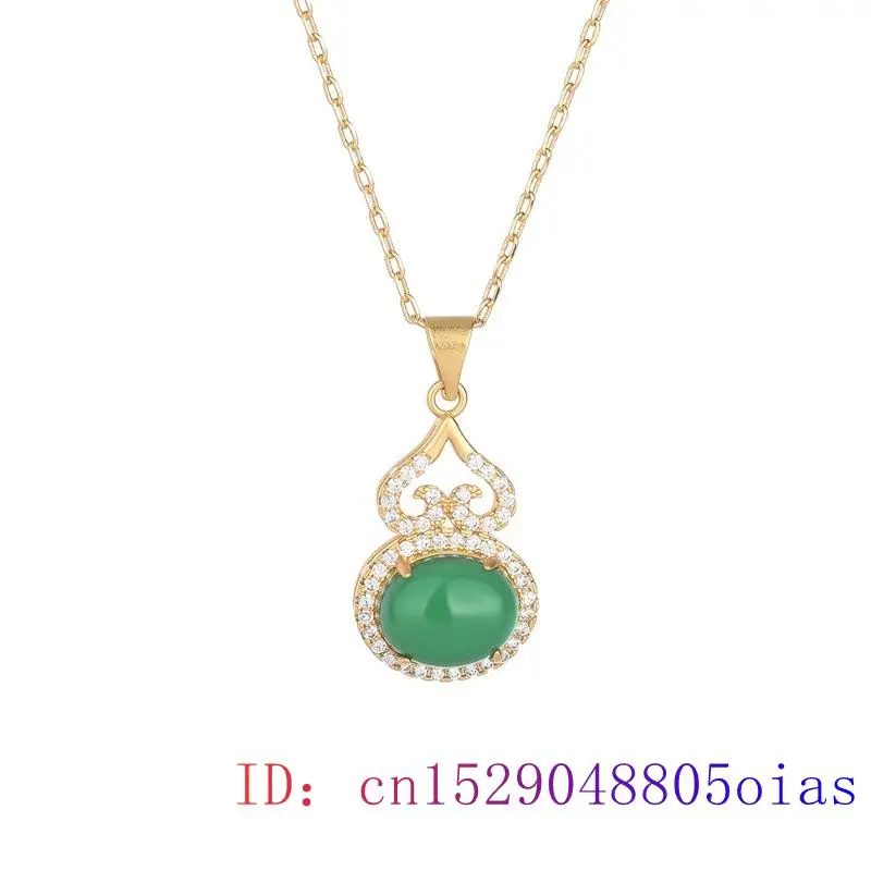 

Green Jade Gourd Pendant Chinese Necklace Natural Charm Crystal 925 Silver Women Gemstone Jewelry Fashion Chalcedony Gifts