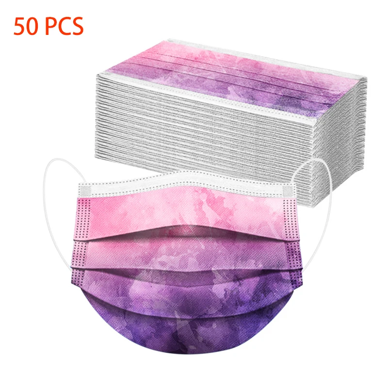 

50pcs Disposable Mask Colorful Tie Dye Face Mask for Adult 3 Layer Filter Hygiene Thicken Mouth Mask Mascarilla Fast Delievry