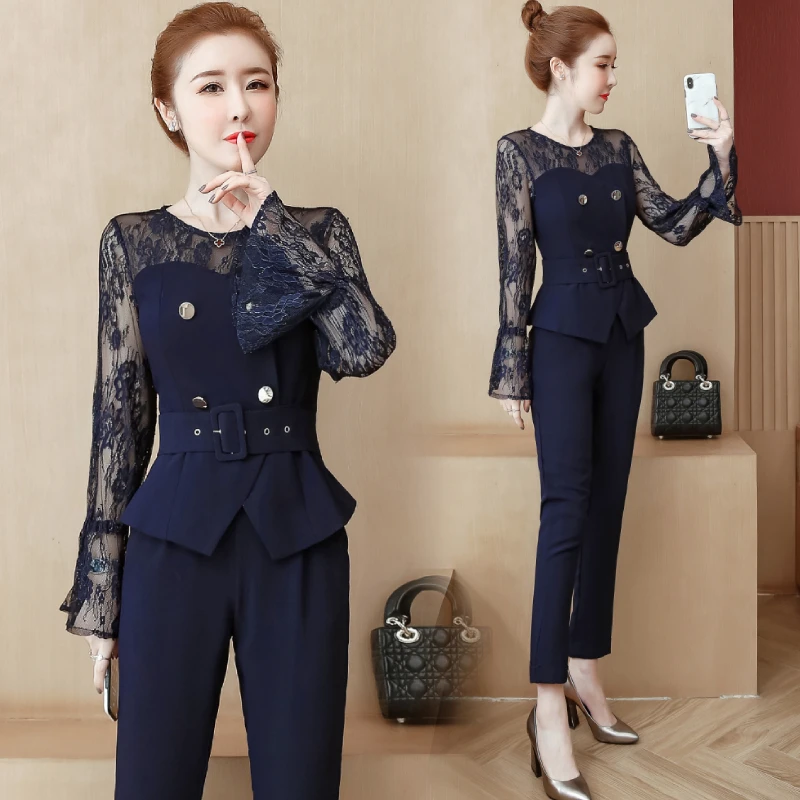 2019 осенние женские модные кружевные сдельные топы с рукавами-колокольчиками +