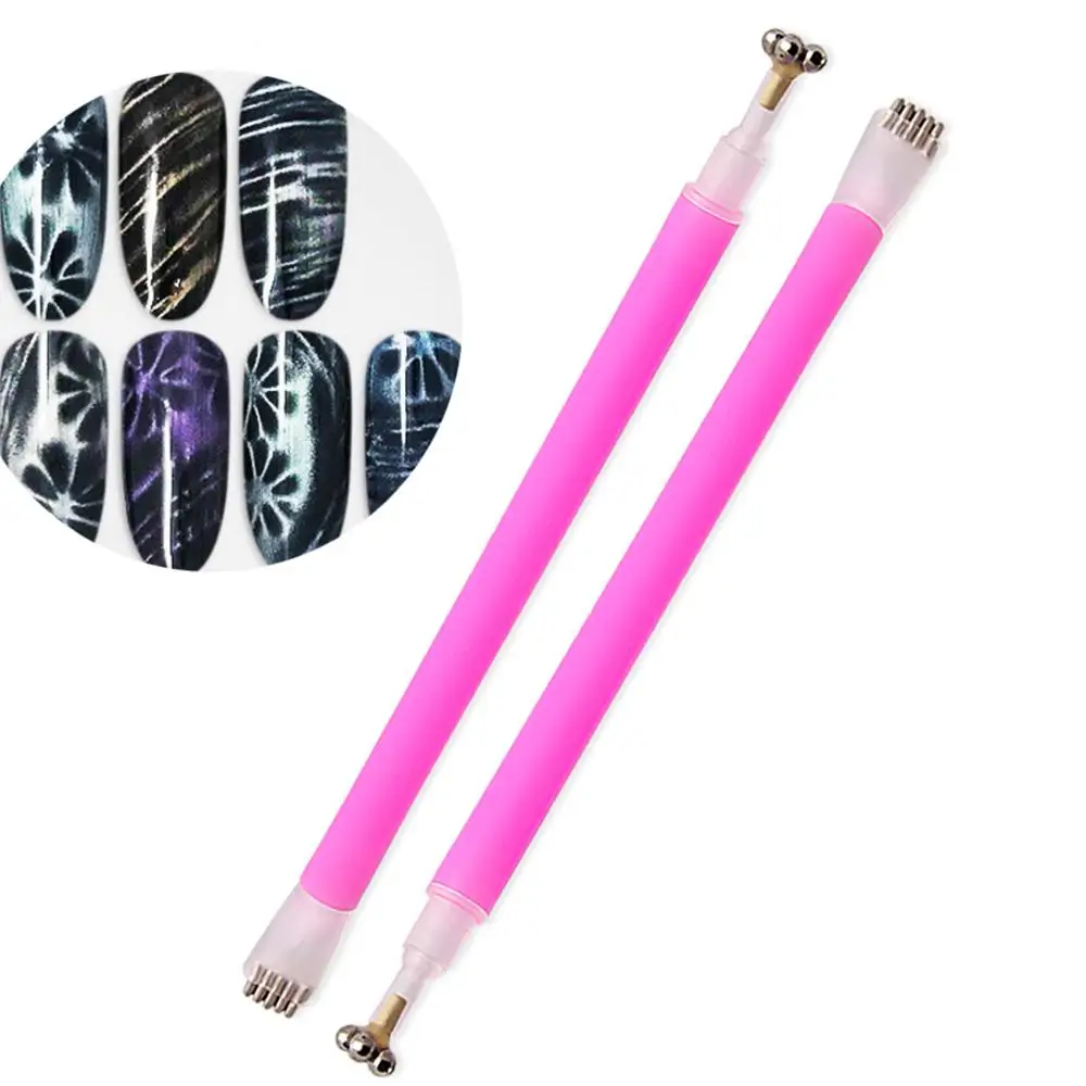 Модные с магнитной застёжкой ручка цветным полосатым двойные пути для ногтей
