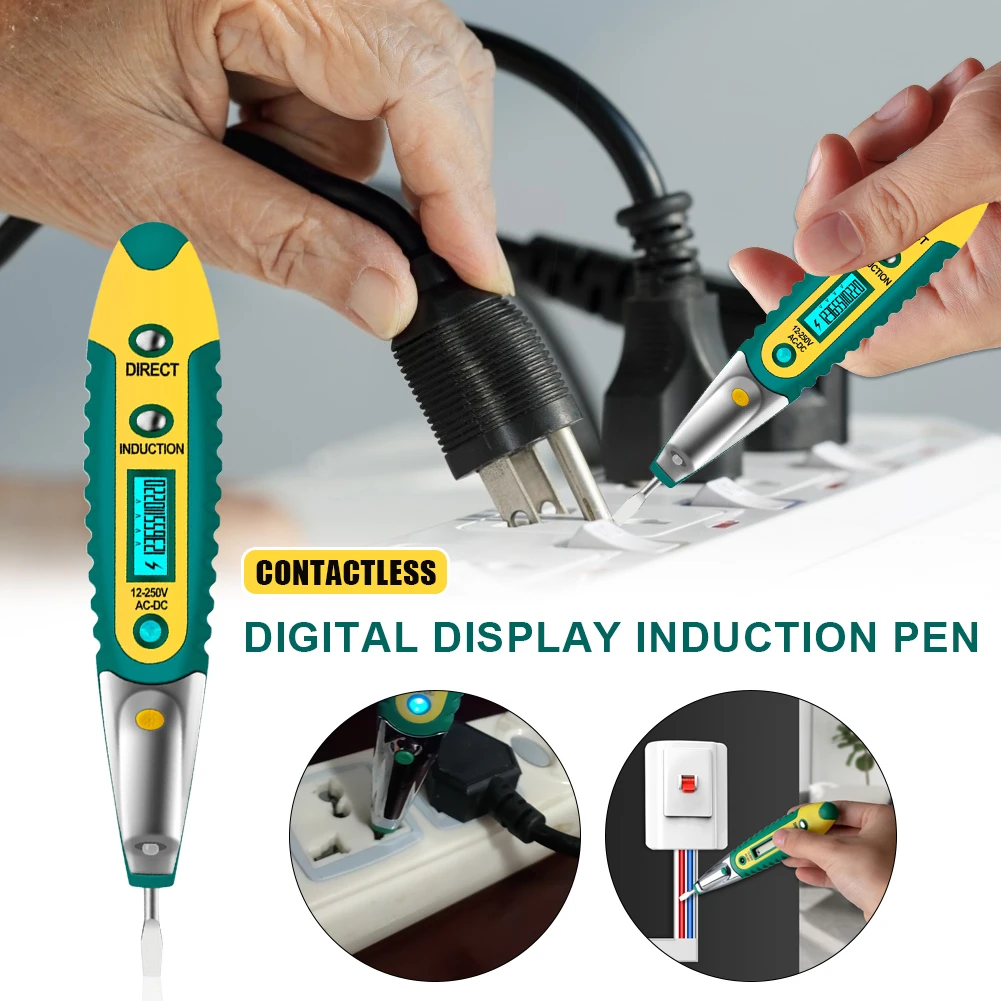 

Digital Test Pen Non-Contact LCD Digital Display Induction Pen AC DC 12-250V Tester for Electrician Tools Voltage Meters