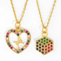 multicolor heart hollow out cross pendant choker for women rainbow cz gold plated chain square magic cube charm necklace jewelry