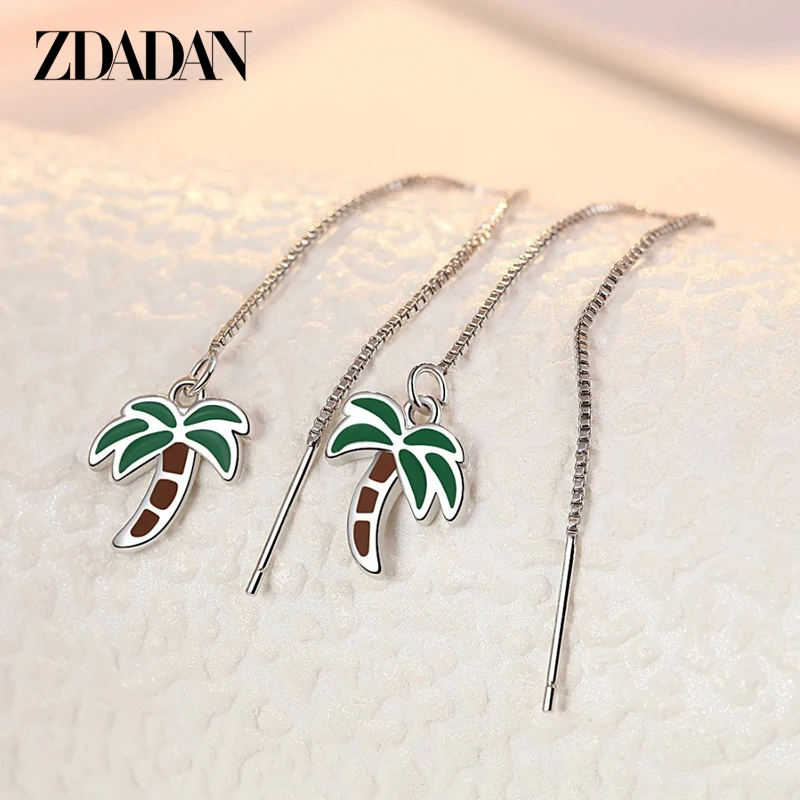 

ZDADAN 2021 New 925 Sterling Silver Coconut Tree Long Chain Drop Earrings For Women Fashion Jewelry Gifts