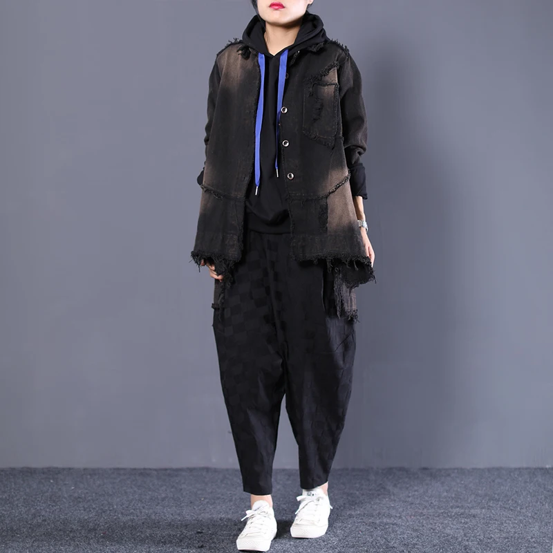 Женское Ковбойское пальто [EWQ] асимметричное Свободное с квадратным воротником и