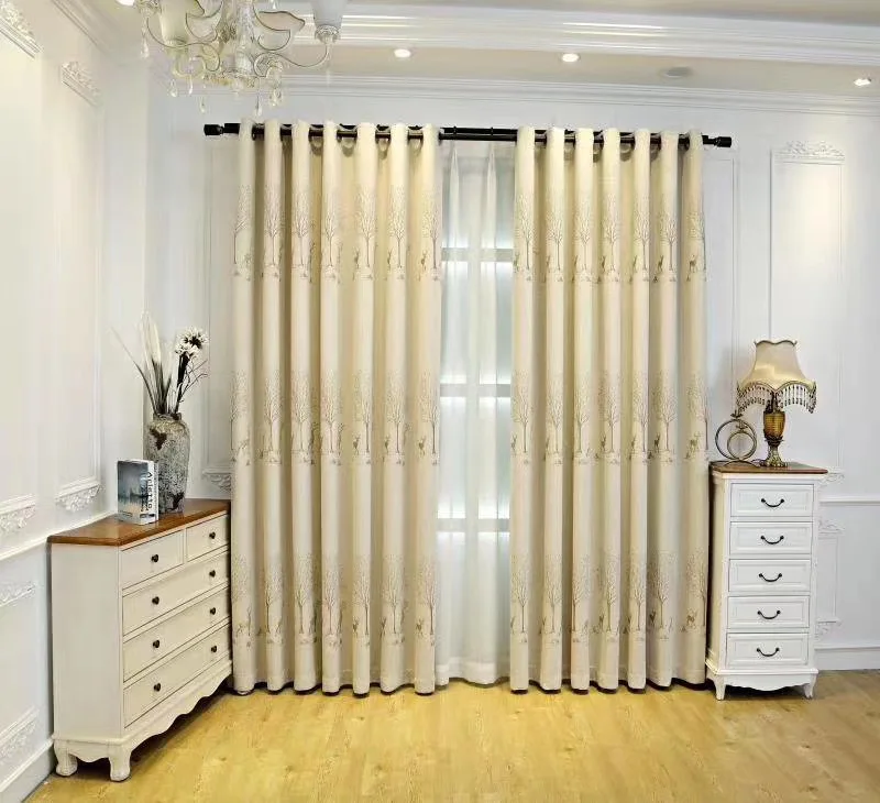 

New Chinese style cotton and linen curtain fabric Nordic shading jacquard fortune deer living room bedroom balcony