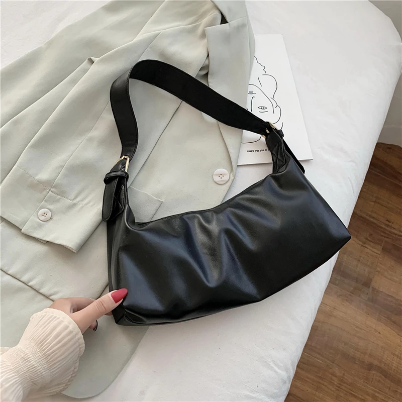 

Fashion PU Shoulder Bags For Women 2021 Soft Leather Handbags Solid Color Underarm Bags Elegant Ladies Handbag Shoulder Bag