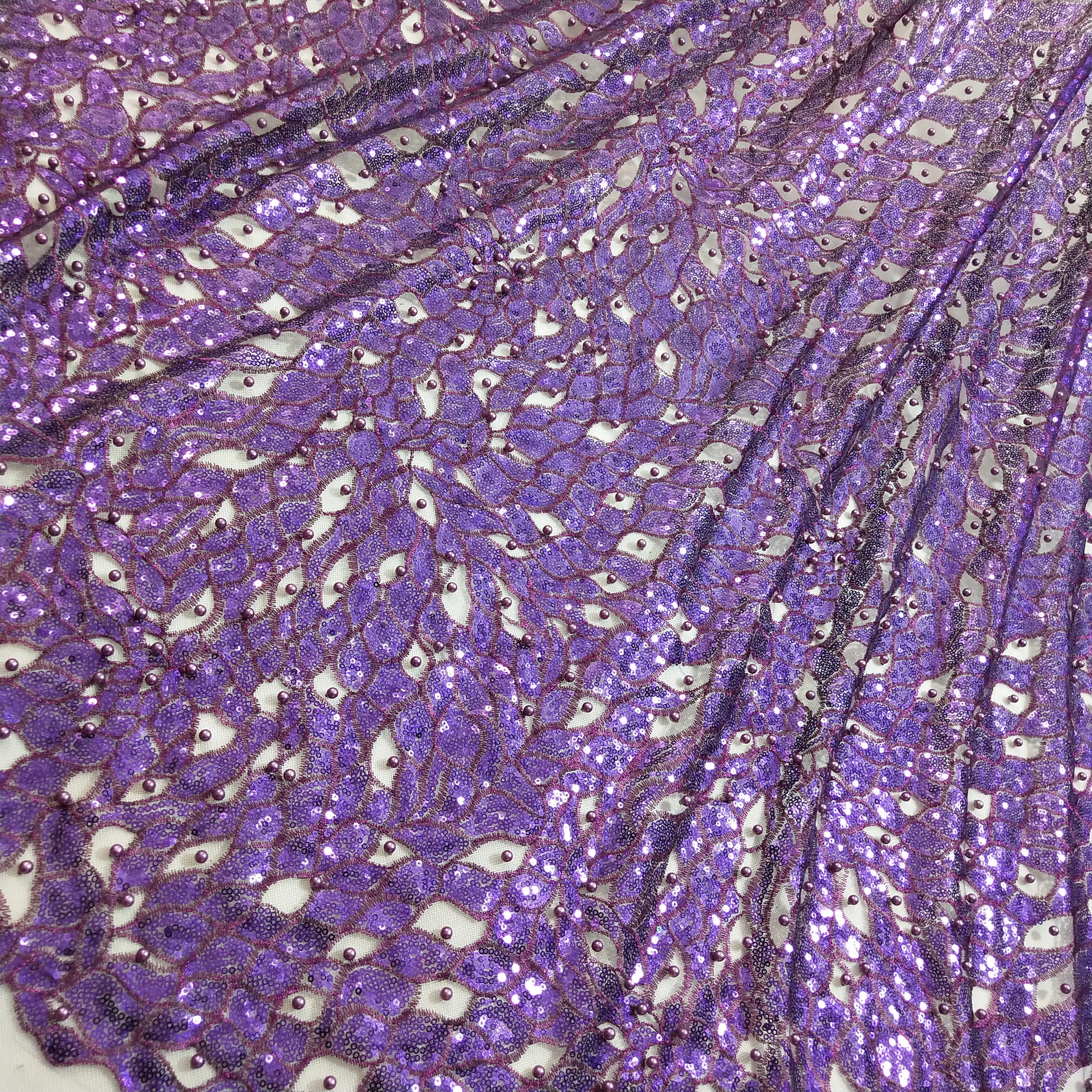 Французский блёстки кружевной ткани с тяжелыми бусинами великолепные платья