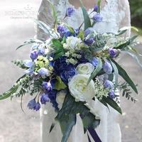 himstory wedding bouquet flower white blue bohemian bouquet romantic artificial flower silk rose dahlia diy bridal bouquet