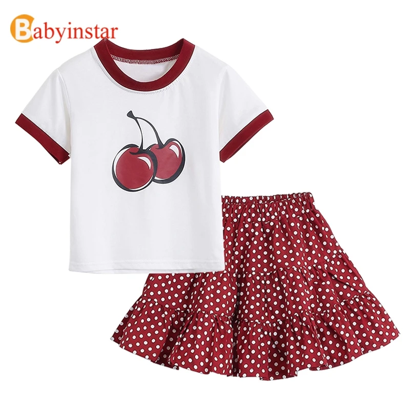 Babyinstar/2020 г. Новые летние комплекты для девочек топы с короткими рукавами + юбка в