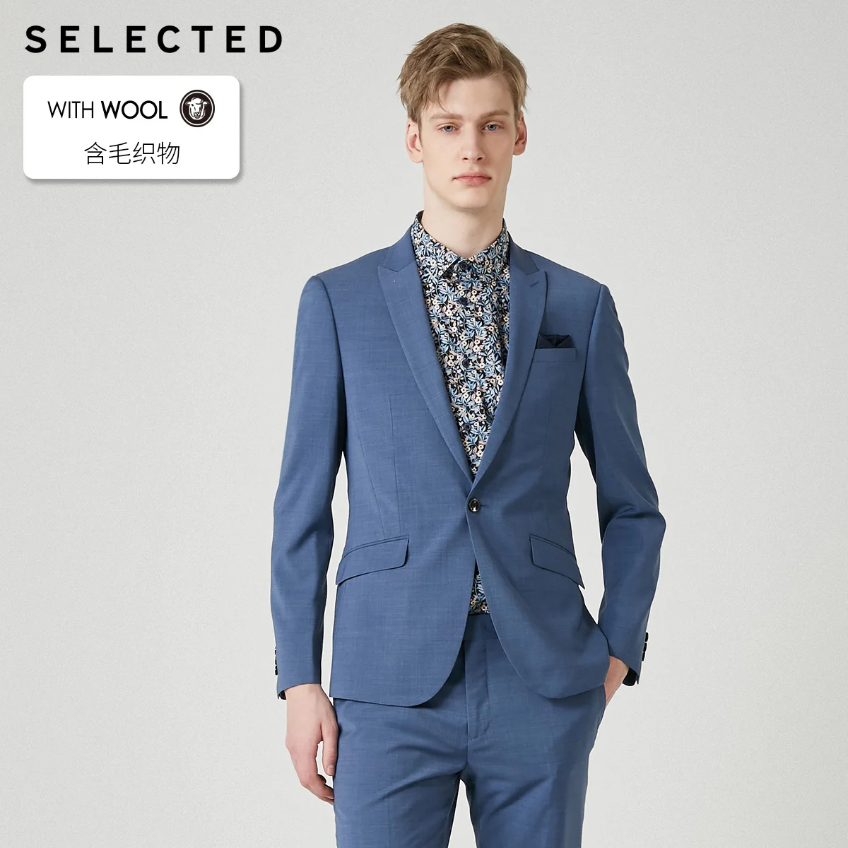 

SELECTED Men's Slim-Fit Woolen Blazer Pure Color Closure Collar Jacket Clothes T | 41925Y503