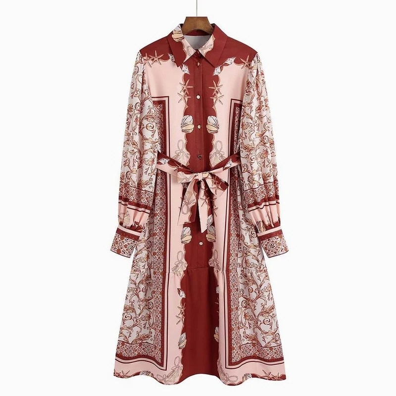 

Женское винтажное платье с принтом, свободные длинные платья с длинным рукавом, весна 2022