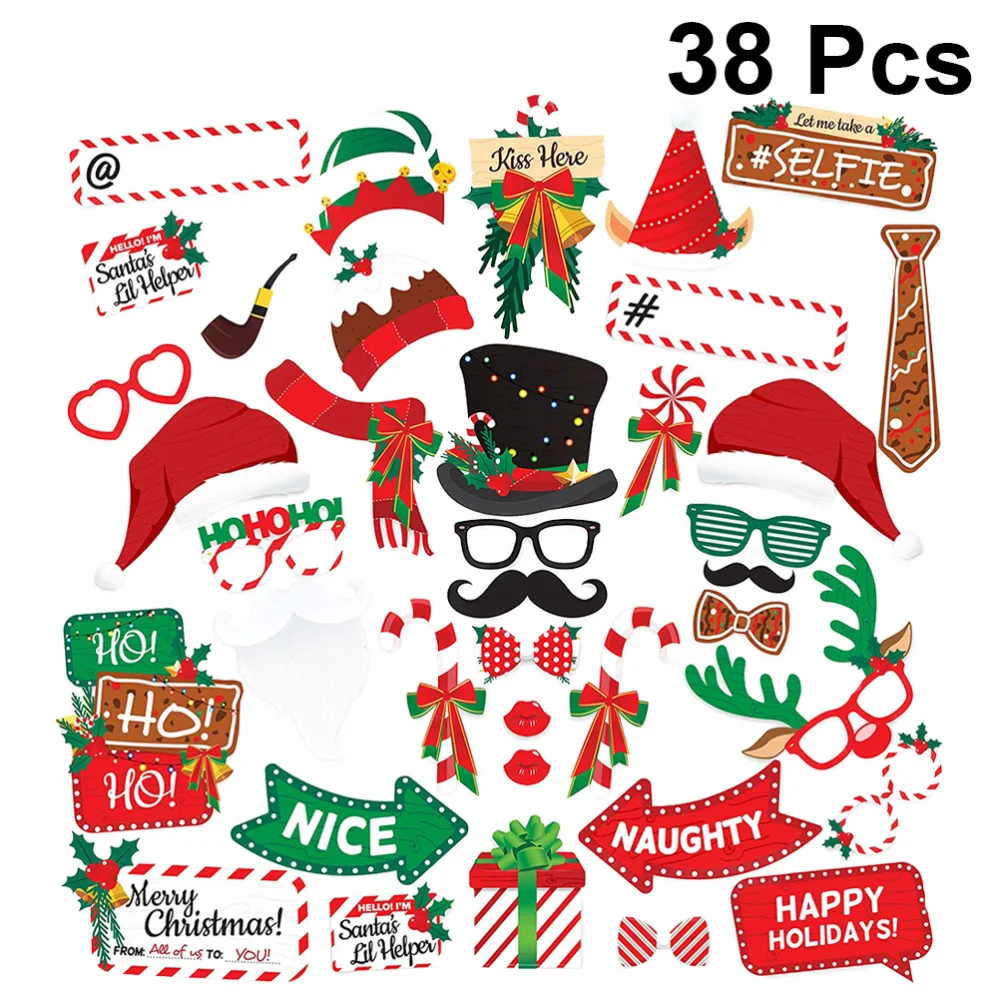 

38pcs/Set Christmas Photo Props Creative Christmas Photo Accessory Postcard Greetings Santa Claus Decorative Props Funny Photo B