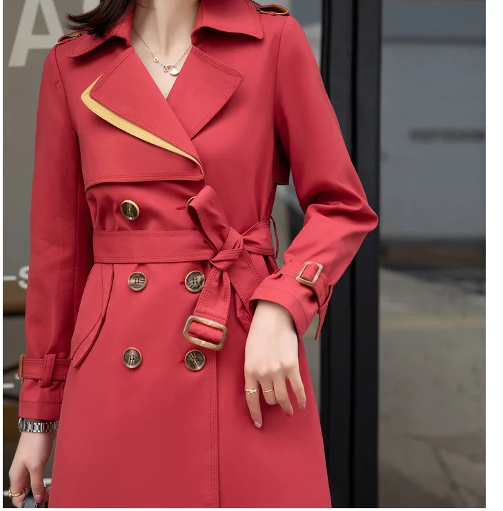 

Autumn Overcoat Women's 2020 New Korean Loose Mother's Wear Temperament Mid-length Double-breasted Trench Coat Waist Belt L898