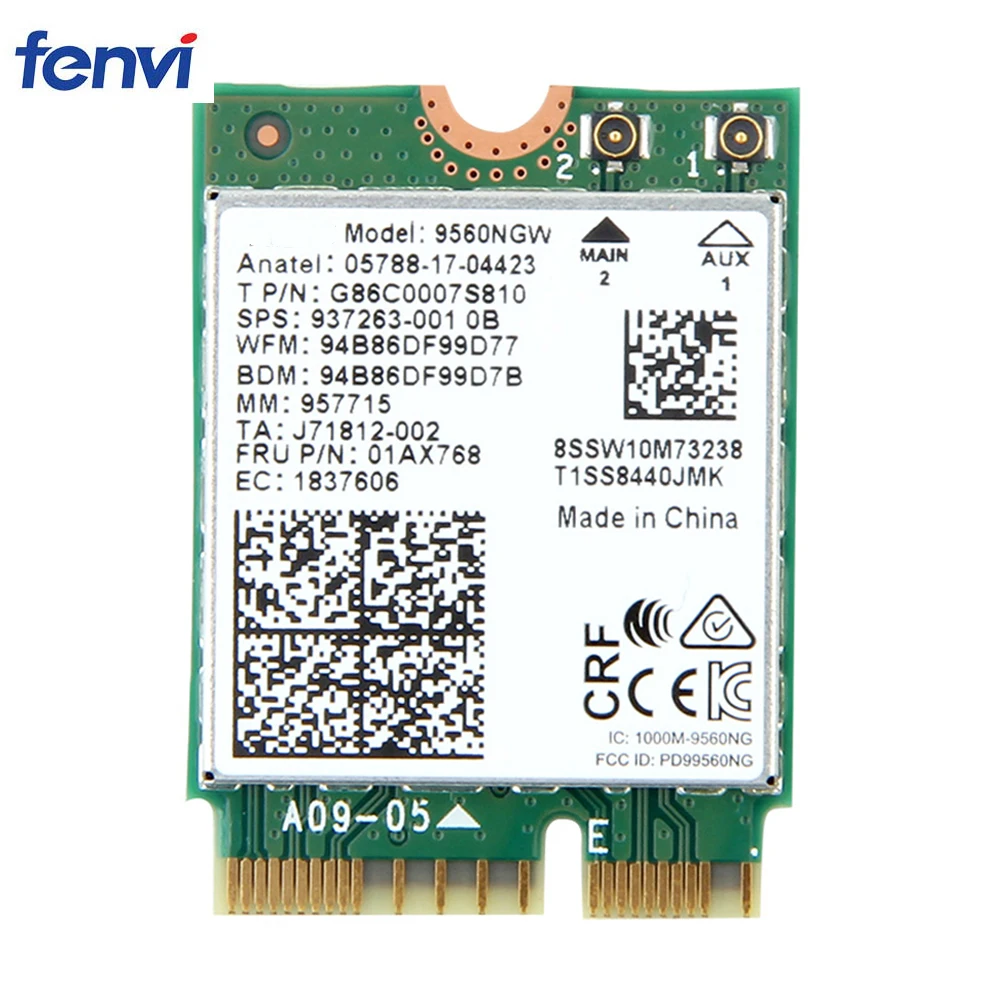 

Двухдиапазонная беспроводная карта 1,73 Гбит/с для Intel AC 9560 9560NGW NGFF Key E Wifi карта 9560AC 8020.11ac Bluetooth 5,0 ноутбук для Windows 10