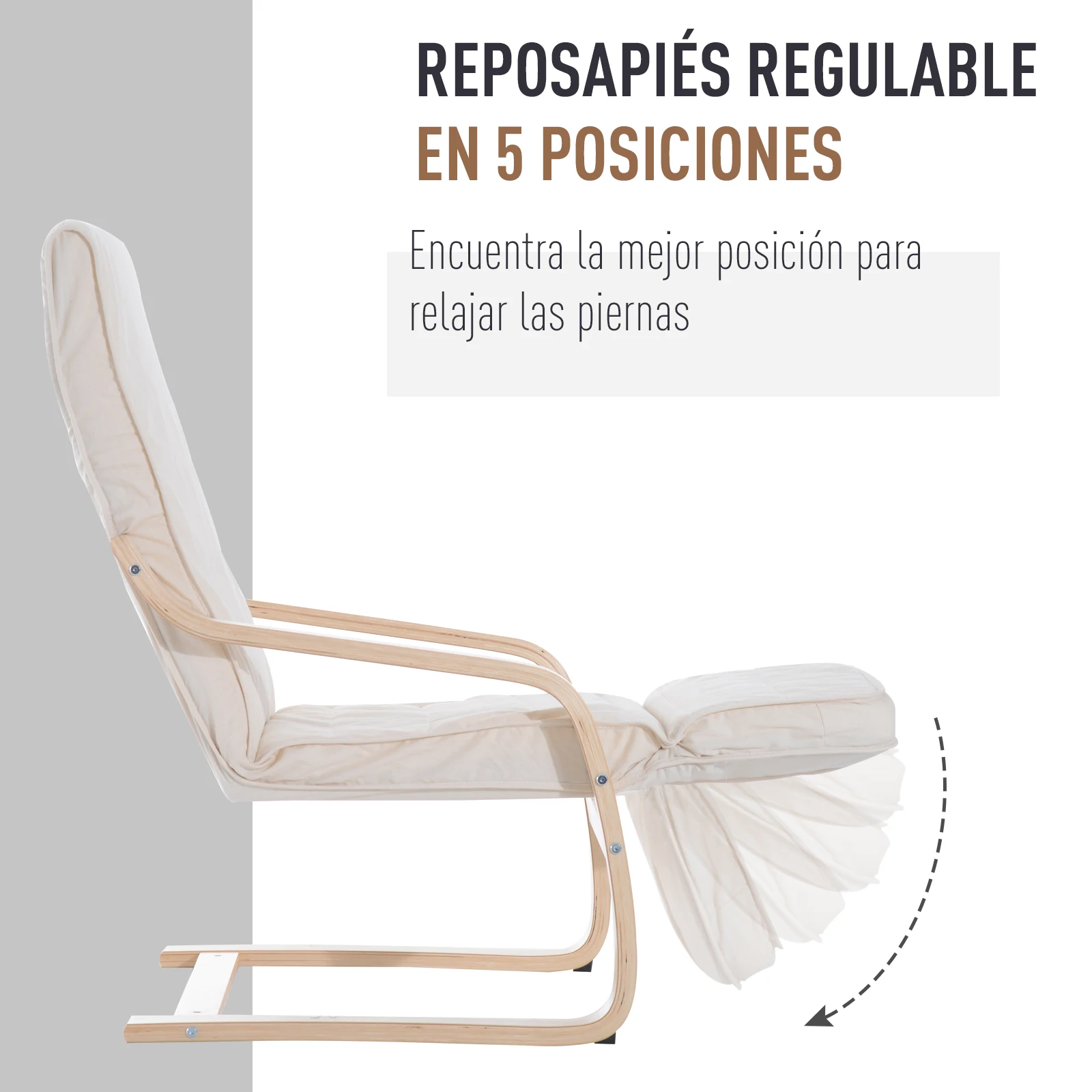 HOMCOM Sillon de Relax Silla Madera Abedul Reposapiernas a 5 Niveles 2 цвета (бежевый) |