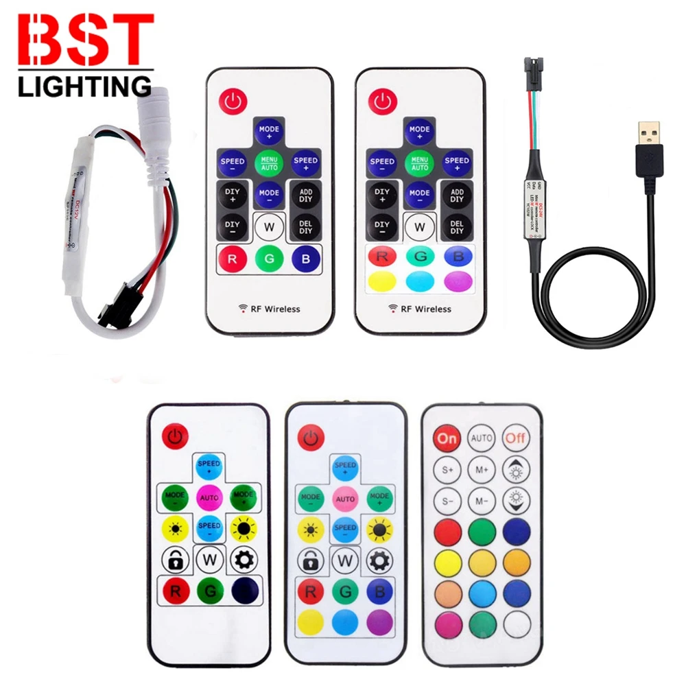 WS2811 WS2812B SK6812 светодиодный пиксель контроллер USB/DC мини 3 ключа RF 14/17/21 ключи с