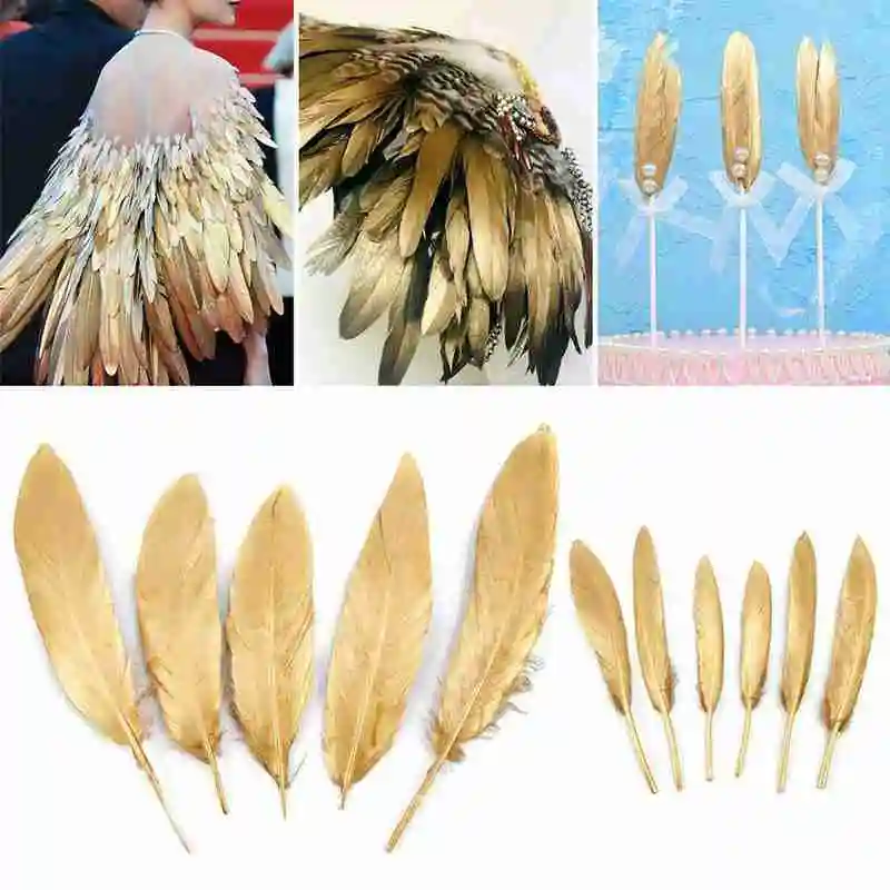 

10pcs Christmas golden white feather decoration white desktop living decoration room study decoration background home E4D5