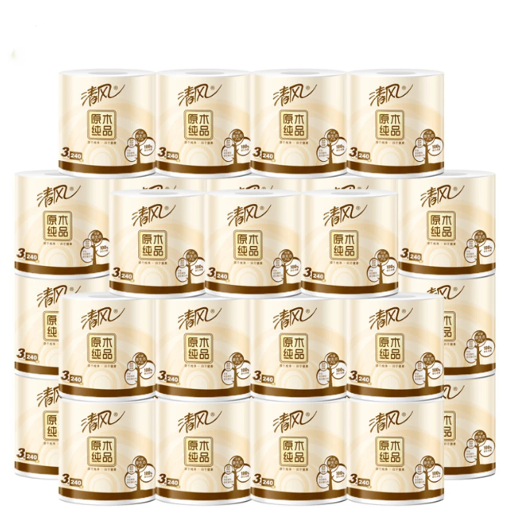 

QINGFENG 10 Rolls Raw pulp raw materials 3 layers White Soft Household Roll Paper Tissue Napkin