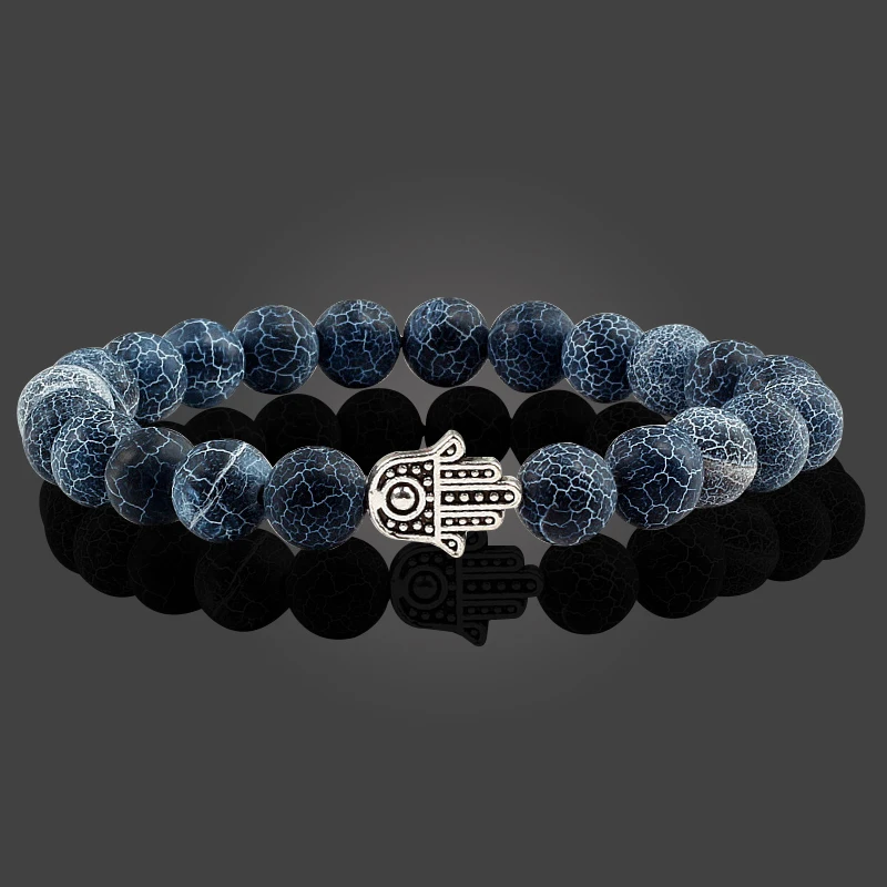 Мужской браслет с натуральным камнем черный из бисера гематит крест Сова Лев