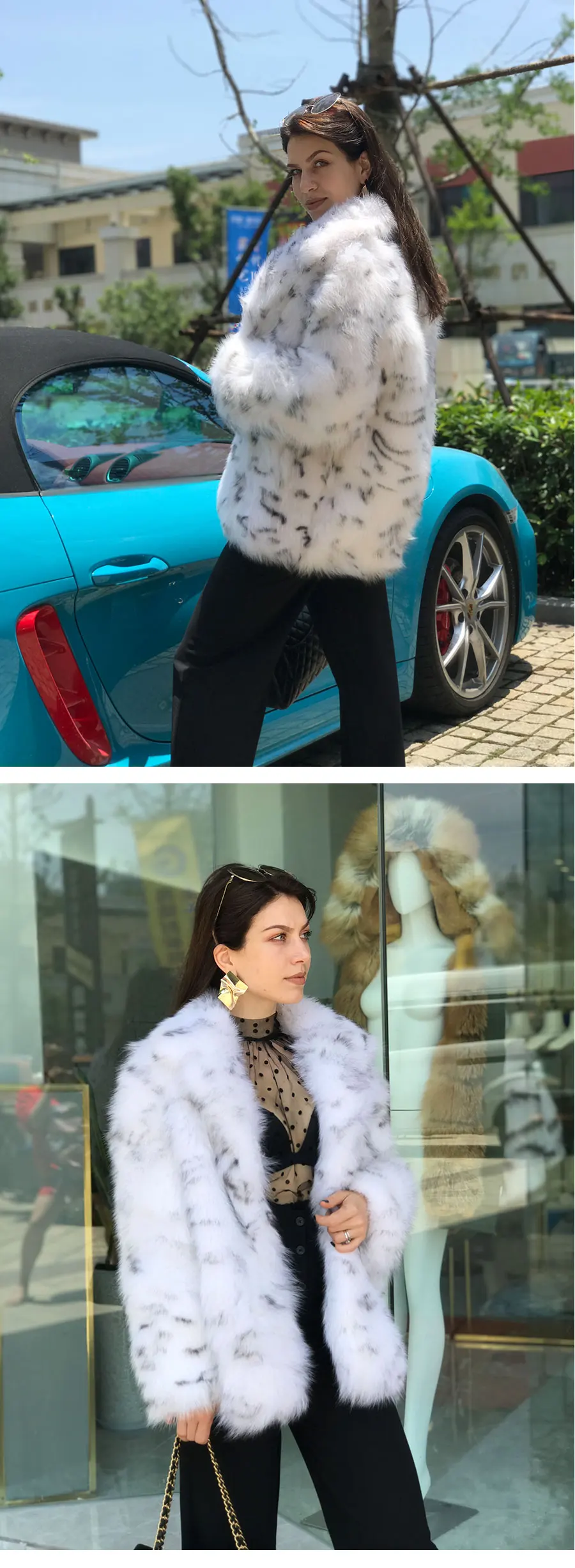 EIFURKOP Sexy Fashion Leopard Pattern Real Fox Fur Coat with big Collar Women Natural Fox Fur Jacket Long Sleeves WarmFur Coats