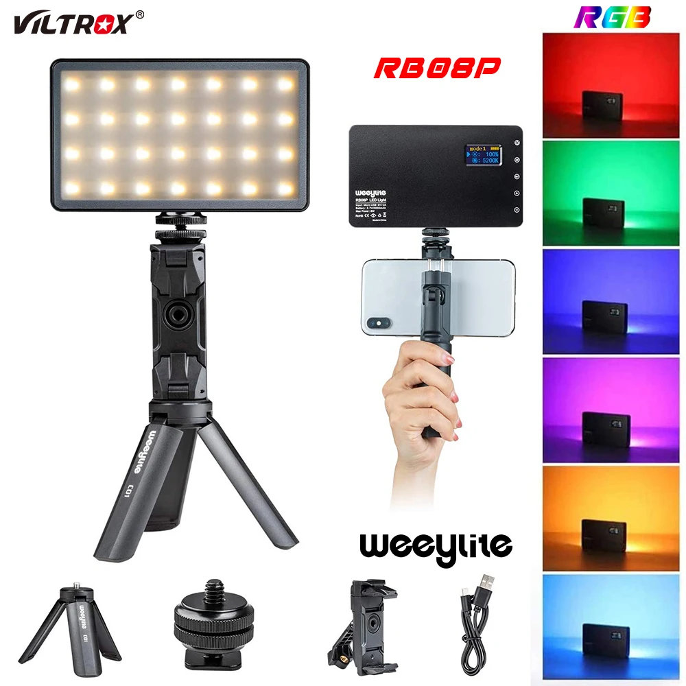 Viltrox Weeylite RB08P RGB LED Video Light with Portable Tripod Stand LED Camera Light 2500-8500K Dimmable Bi-Color Panel Lamp