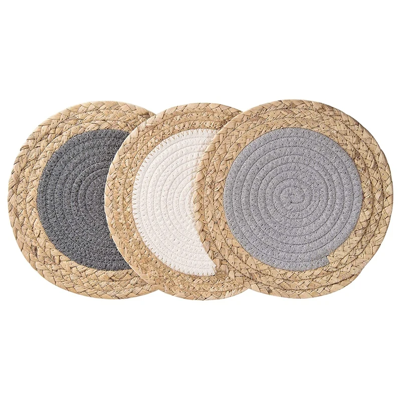 

Круглая подставка из хлопка для кухни, термоизоляционные плетеные прокладки из натуральной соломы, Диаметр 9,5 дюйма, набор из 3 шт.