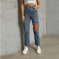 womens ripped straight jeans vintage high waist boyfriends mom baggy denim distressed streetwear femme pants