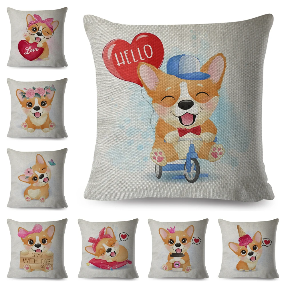 

Милый декоративный чехол для подушки с изображением собаки, животного из мультфильма, вельш корги, подушка, чехол для детской комнаты, диван...