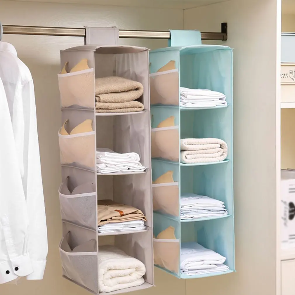 

Foldable Hanging Wardrobe Organizer Storage Bag Closet 4 Layers Clothes Hanger Bag Organizer Storage Pocket