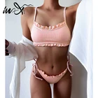 Женский купальник с оборками In-X, розовый купальник-бикини в рубчик, комплект из 2 предметов, пикантный купальный костюм, бикини, 2021