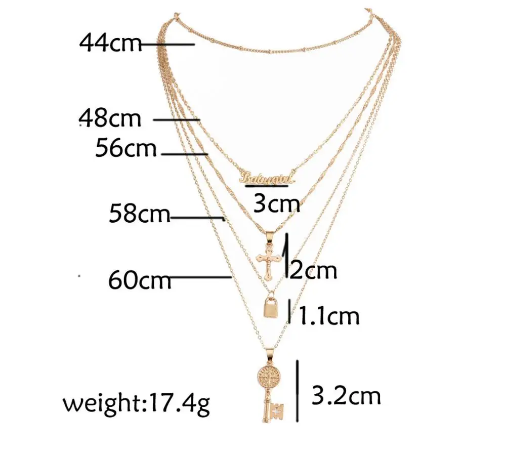 Многослойная подвеска в виде ключа с крестом | Украшения и аксессуары