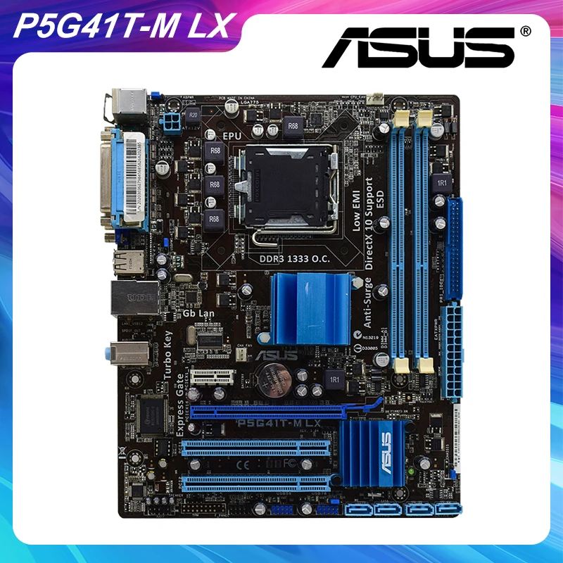 

ASUS P5G41T-M LX Motherboard LGA 775 Motherboard DDR3 Intel G41 Support Core 2 Extreme/Quad Processor PCI-E X16 VGA SATAII uATX