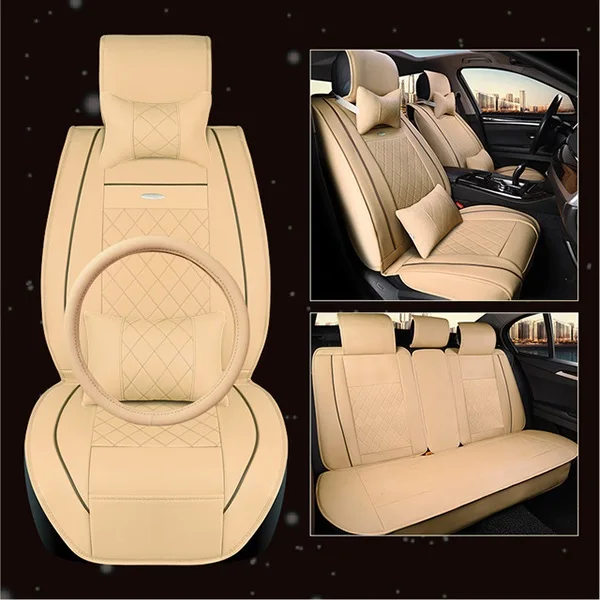 WLMWL универсальный кожаный чехол автокресла для peugeot 206 307 407 207 2008 3008 508 208 308 406 301 всех моделей автомобильные аксессуары - Название цвета: Beige