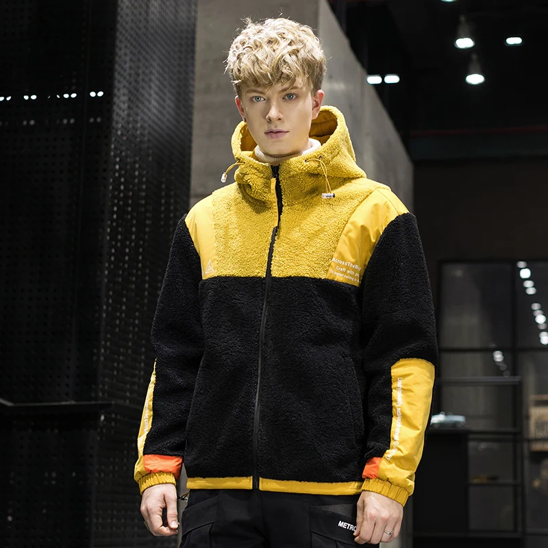 Covrlge Autumn/winter Style New Loose and Large Print Lamb Jacket Hooded Patchwork Color Coat Hip Hop Streetwear MWM101