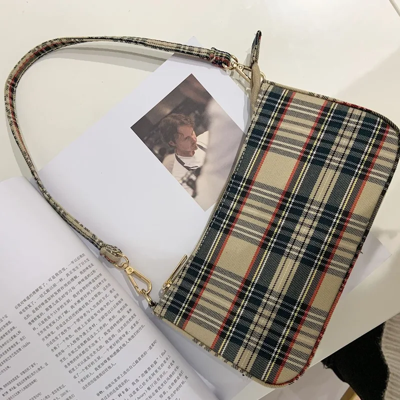 

2020 autumn and winter women's bags fashion all-match one shoulder messenger bag underarm bag retro plaid baguette bag