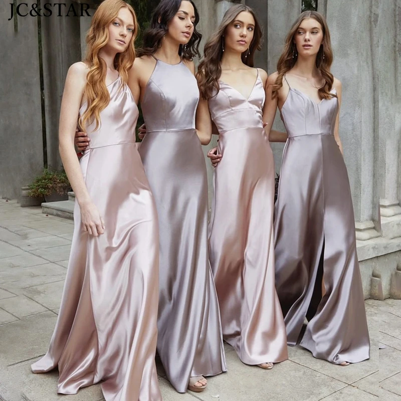 Женское шелковое платье подружки невесты Элегантное Длинное в 4 стилях вечерние