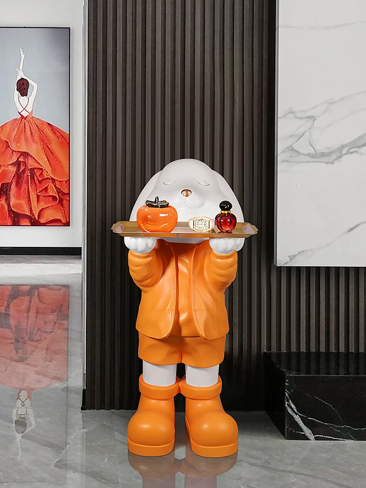 

Статуя мультяшного кролика в скандинавском стиле, большая напольная декоративная поднос, скульптура для гостиной, светильник ативные светлые роскошные художественные украшения