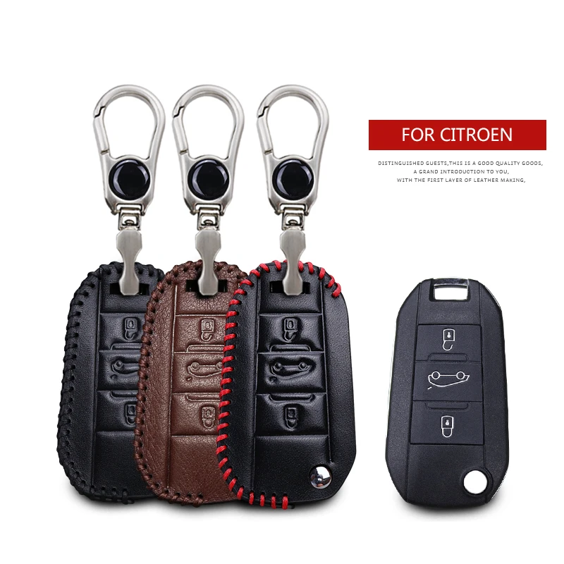 Leather Car Key Fob Cover For Citroen C1 C2 C3 C4 C5 C6 Aircross Cactus Xsara Picasso Berlingo Keyring Case Accessories | Автомобили и