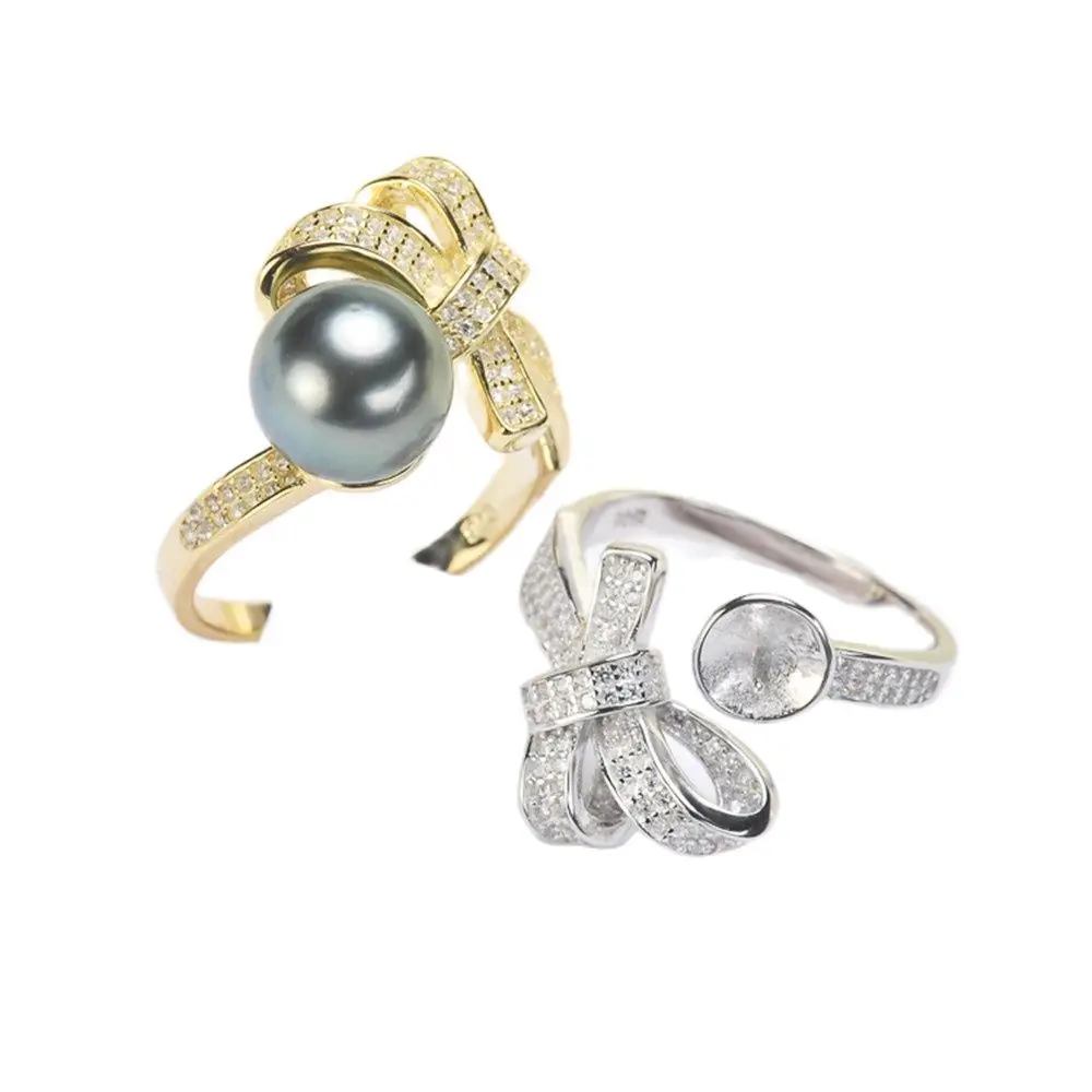 

Pearl Ring Settings, Fashionable Ring Findings, Adjustable Size 925 Silver Ring Jewelry DIY Making No Pearl