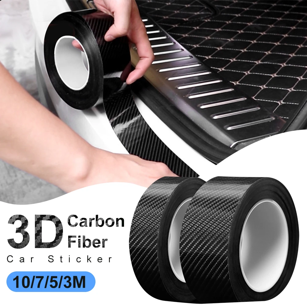 Autocollant 3D en Fiber de carbone 10/7/5/3M, bande de protection anti-rayures pour portière de voiture