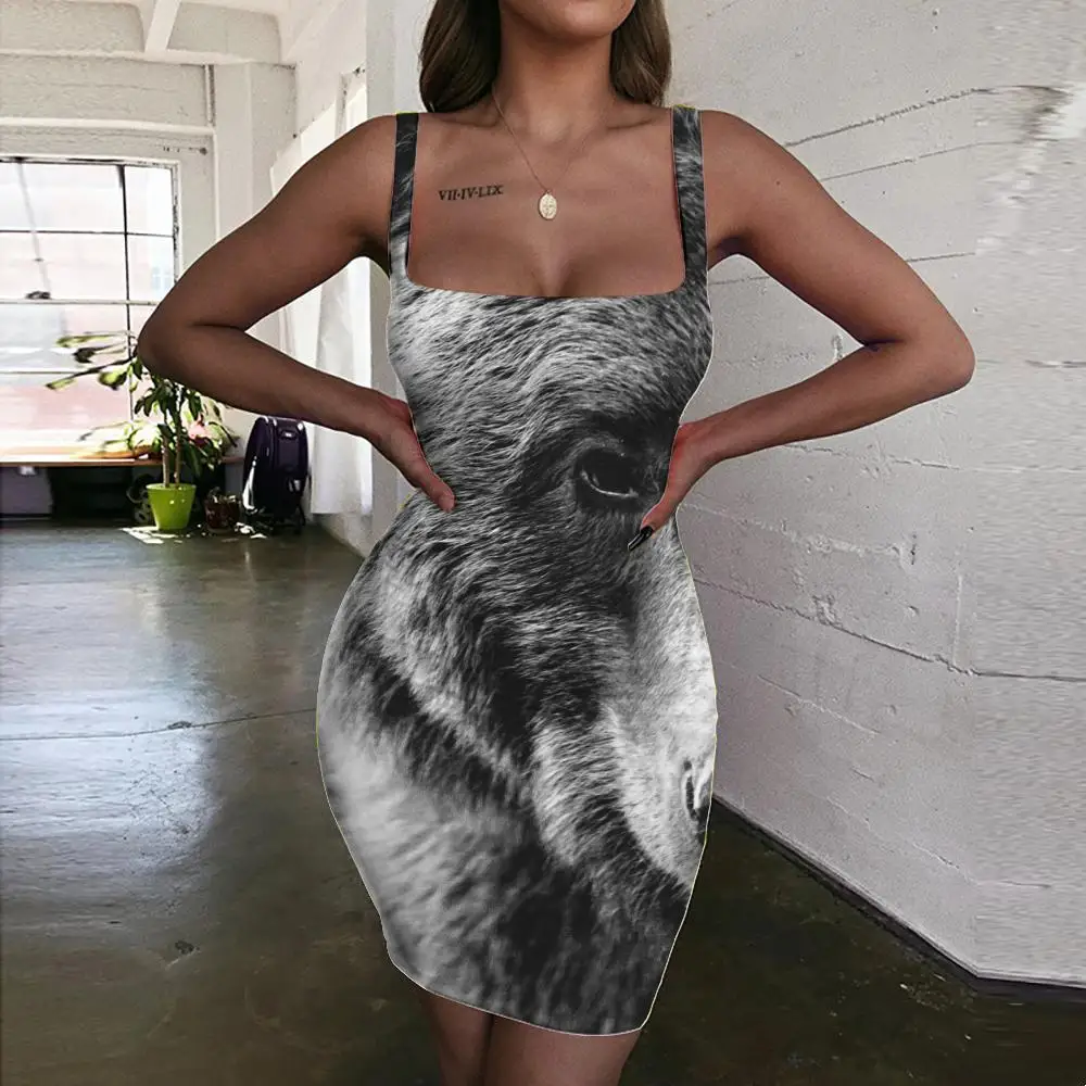 

Giyu Brand Bear Dress Women Animal Halter Sleeveless Russia Ladies Dresses Harajuku Bodycon Dress Womens Clothing Party Beach