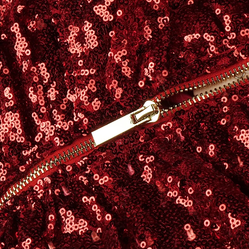 

PB 2020 New Trendy Red Sequins Draped Design Sexy Strapless Sleeveless Celebrity Party Club Mini Dress Vestido