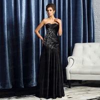 strapless satin exquisite applique black mother of the bride dresses plus size floor length elegant party gown for woman robe