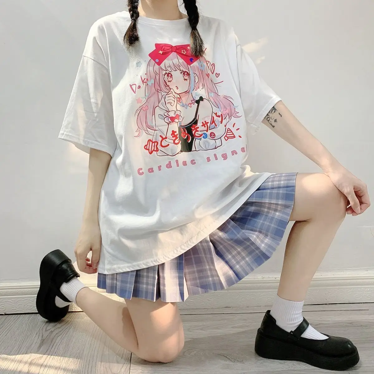 

Cotton Black Bear T Shirt Girl Fashion Women Shirt Funny Pink Cartoon Tops Summer White High Street Japan O-neck T Shirt Female