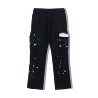 2021 stylish splash ink graffiti cotton men hip hop cargo pants multiple pockets straight casual drawstring trousers spodnie